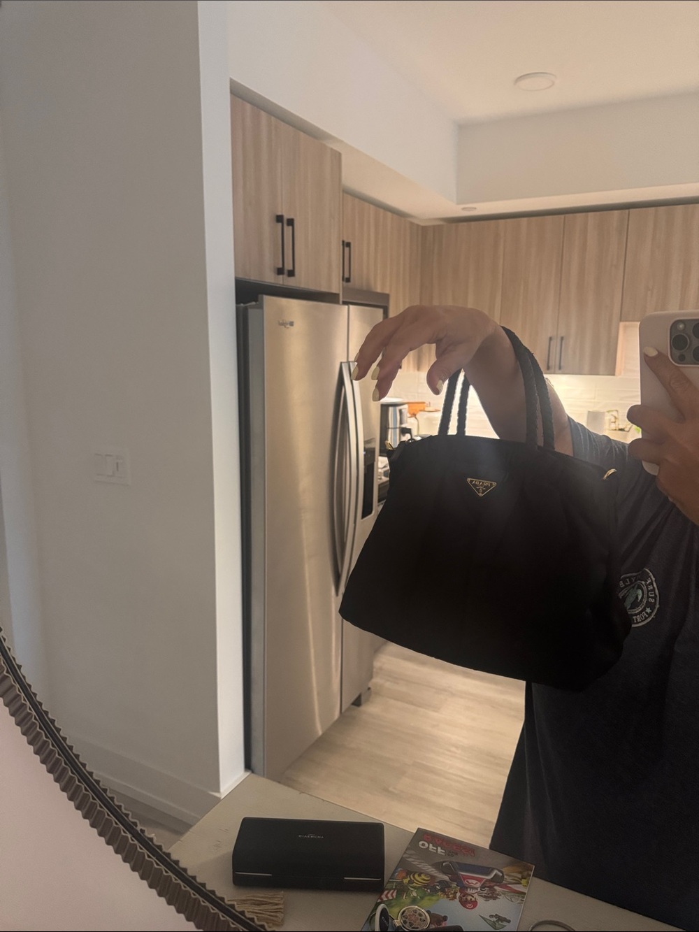 Prada Black Nylon Braided-Handle Shoulder Bag with Gold Hardware comes with COA - Picture 6 of 8